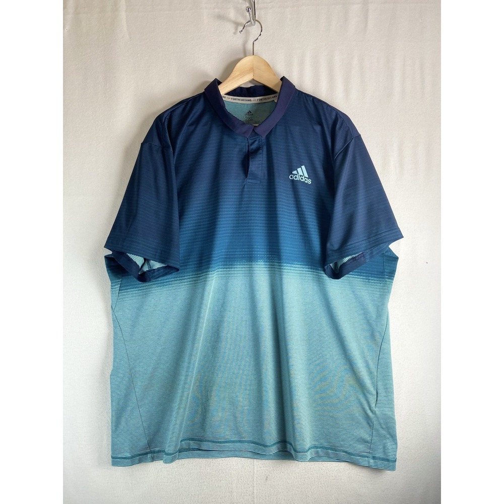 Adidas Golf Polo Shirt Mens 2XL Blue Gradient Strip Parley Stretch Performance